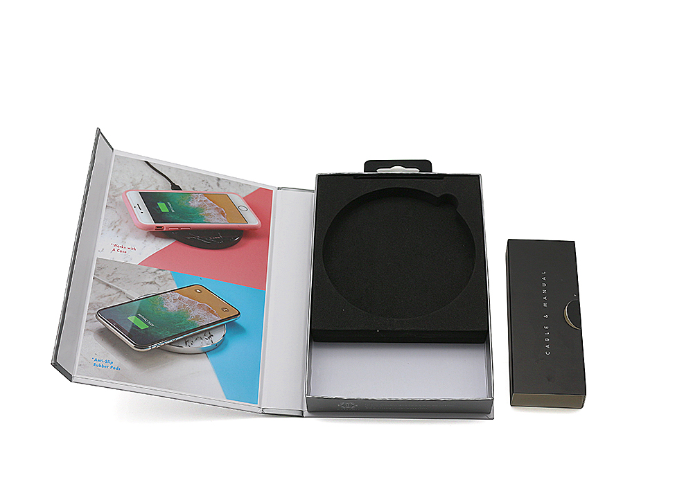 無線充電盤手工盒，EVA內(nèi)托磁鐵翻蓋盒廠家定制印刷